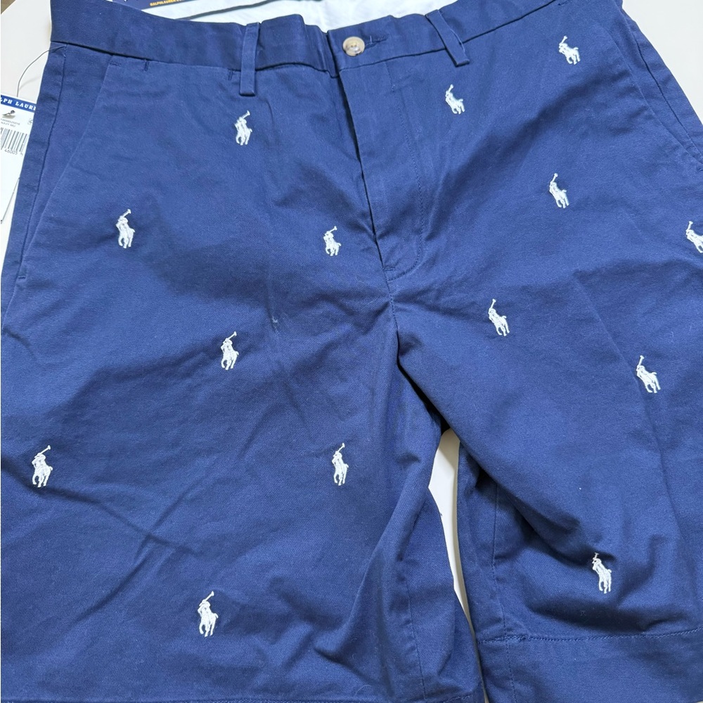 Polo Ralph Lauren Stretch Classic Fit Navy Chino Shorts Embroidered Logo Cotton